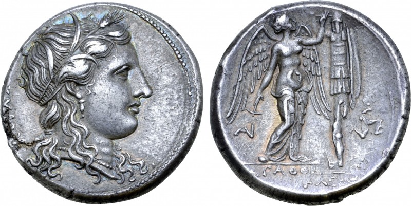 Sicily, Syracuse AR Tetradrachm. Time of Agathokles, circa 310-306/5 BC. Head of...