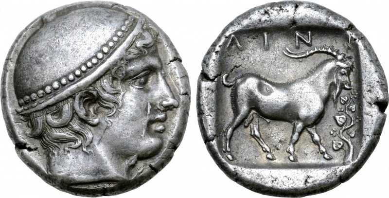 Thrace, Ainos AR Tetradrachm. Circa 410-405 BC. Head of Hermes to right, wearing...