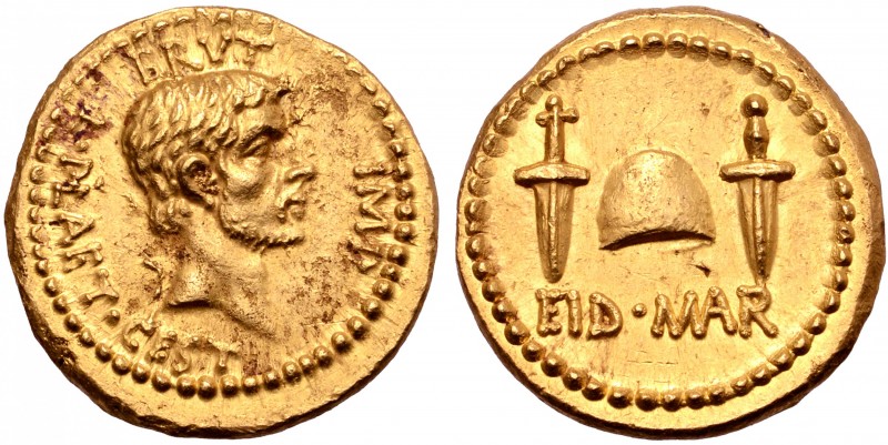 Q. Servilius Caepio (M. Junius) Brutus AV Aureus. Military mint travelling with ...