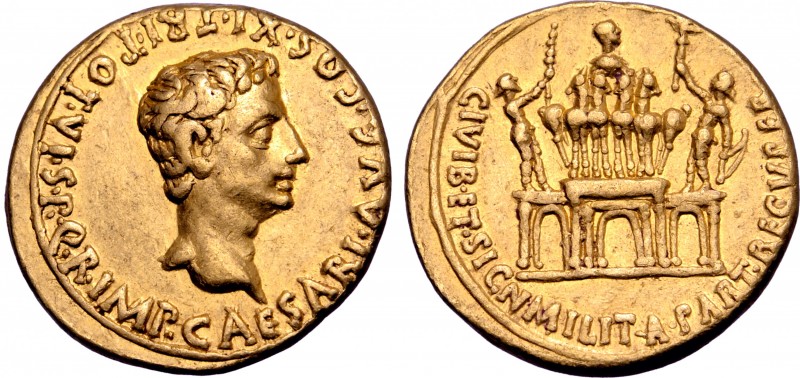 Augustus AV Aureus. Spanish mint (Colonia Patricia?), 18-17 BC. S•P•Q•R•IMP•CAES...
