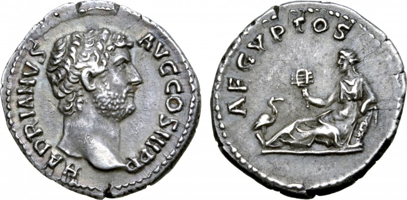 Hadrian AR Denarius. Rome, AD 130-133. HADRIANVS AVG COS III P P, laureate head ...