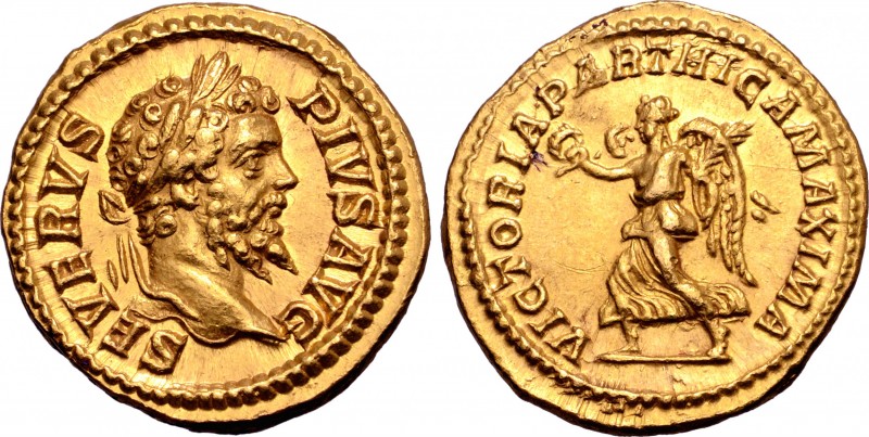 Septimius Severus AV Aureus. Rome, AD 203. SEVERVS PIVS AVG, laureate head to ri...