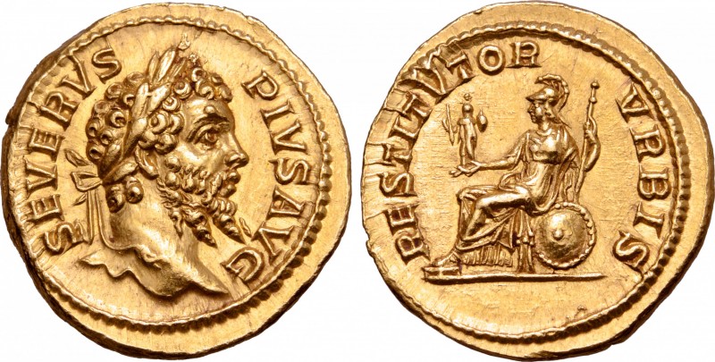Septimius Severus AV Aureus. Rome, AD 207. SEVERVS PIVS AVG, laureate head right...