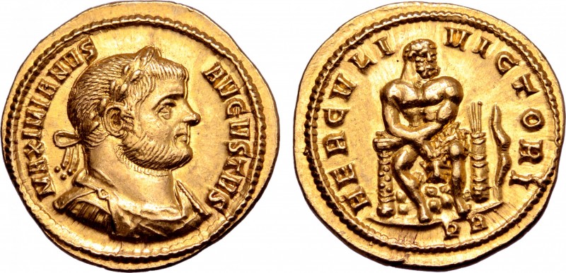 Maximian AV Aureus. Rome, AD 293-294. MAXIMIANVS AVGVSTVS, laureate, draped and ...