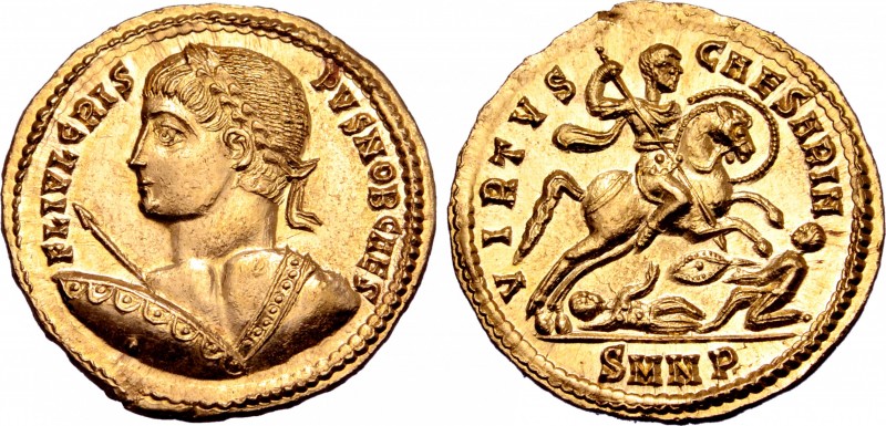 Crispus AV Solidus. Nicomedia, AD 324-325. FL IVL CRISPVS NOB CAES, laureate 'he...