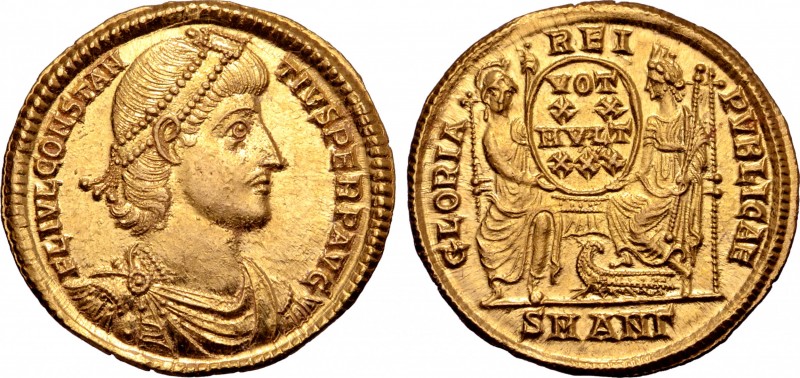 Constantius II AV Solidus. Antioch, AD 347-355. FL IVL CONSTANTIVS PERP AVG, pea...