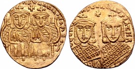 Constantine VI, with Leo III, Constantine V, and Leo IV, AV Solidus.