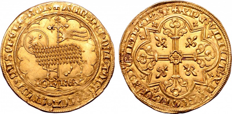 France, Kingdom. Jean II le Bon (the Good, 1350-1364) AV Mouton d’or. Paris, str...
