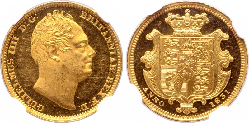 Great Britain, Hanover. William IV (1830-1837) AV Proof 1/2 Sovereign. London mi...
