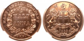 India, British Colonial. East India Company Æ Proof Restrike 1/2 Anna.