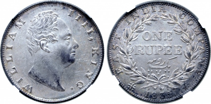 India, British Colonial. William IV (1830-1837) AR Rupee. East India Company iss...