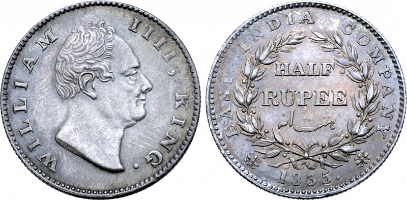 India, British Colonial. William IV (1830-1837) AR 1/2 Rupee. East India Company...