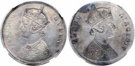 India, British Colonial. Victoria AR Reverse Brockage Rupee.