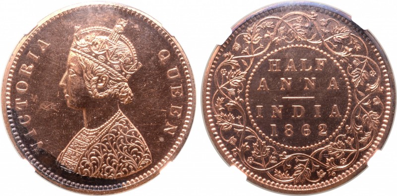 India, British Colonial. Victoria (1837-1901) CU Proof-like Restrike 1/2 Anna. B...