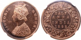 India, British Colonial. Victoria CU Proof-like Restrike 1/2 Anna.