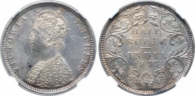 India, British Colonial. Victoria AR 1/2 Rupee.