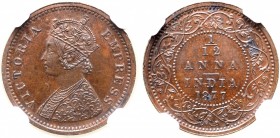 India, British Colonial. Victoria CU Original Proof 1/12 Anna.