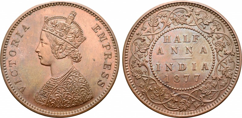 India, British Colonial. Victoria (1837-1901) CU Original Proof 1/2 Anna. Calcut...