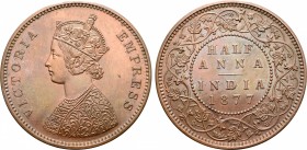India, British Colonial. Victoria CU Original Proof 1/2 Anna.