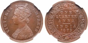 India, British Colonial. Victoria CU Original Proof 1/4 Anna.