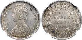 India, British Colonial. Victoria AR 1/2 Rupee.