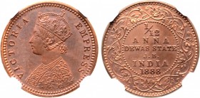 India, British Colonial. Victoria CU Proof Restrike 1/12 Anna.