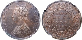 India, British Colonial. Victoria CU Original Proof 1/2 Anna.