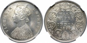 India, British Colonial. Victoria AR 1/2 Rupee.