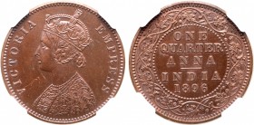 India, British Colonial. Victoria CU Original Proof 1/4 Anna.
