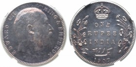 India, British Colonial. Edward VII AR Proof Restrike Rupee.