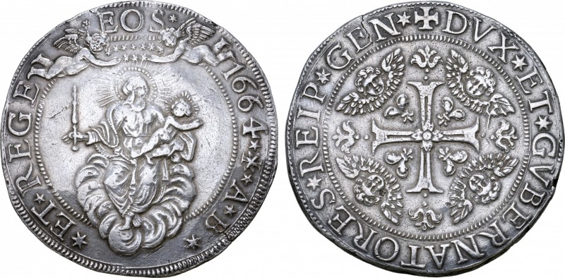 Italian States, Republic of Genova AR Da 2 scudi. Struck 1664. ✶ ET ✶ REGE ∗EOS∗...