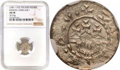 COLLECTION Medieval coins
POLSKA/POLAND/POLEN/SCHLESIEN

Władysław Herman. Denar, Krakow (Cracow) lub Płock NGC AU58 

Aw.: Głowa w lewoRw.: Budo...