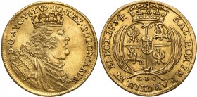 Augustus III the Sas 
POLSKA/POLAND/POLEN/SACHSEN/FRIEDRICH AUGUST II

August lll Sas. Ducat (Dukaten) 1754, Leipzig (Lipsk) 

Aw.: Popiersie kró...