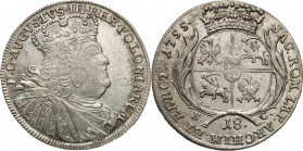 Augustus III the Sas 
POLSKA/POLAND/POLEN/SACHSEN/FRIEDRICH AUGUST II

August III Sas. Ort (18 groszy) 1755, Leipzig (Lipsk) Ex. Potocki 

Aw.: P...
