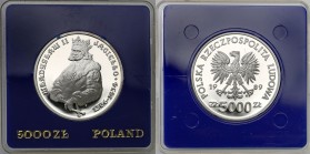 Polish collector coins after 1949
POLSKA/ POLAND/ POLEN / POLOGNE / POLSKO

PRL. 5.000 zlotych 1989 Jagiełło - popiersie 

Rzadka moneta kolekcjo...