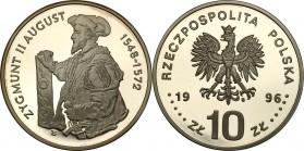 Polish collector coins after 1949
POLSKA/ POLAND/ POLEN / POLOGNE / POLSKO

III RP. 10 zlotych 1996 Zygmunt II August - półpostać 

Rzadka moneta...