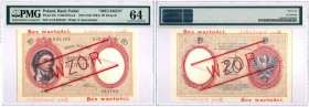 Banknotes
POLSKA / POLAND / POLEN / PAPER MONEY / BANKNOTE

SPECIMEN / PATTERN 20 zlotych 1919 Kosciuszko seria A.12. PMG 64 wysoki nadruk - RARITY...