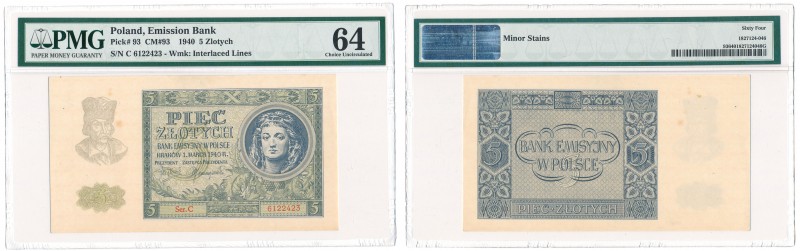Banknotes
POLSKA / POLAND / POLEN / PAPER MONEY / BANKNOTE

5 zlotych 1940 se...