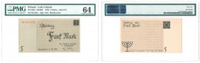 Banknotes
POLSKA / POLAND / POLEN / PAPER MONEY / BANKNOTE

 Litzmannstadt Ghetto. 5 mark 1940 PMG 64 

5 marek 1940, papier zwykły, numerator ko...