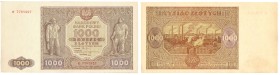 Banknotes
POLSKA / POLAND / POLEN / PAPER MONEY / BANKNOTE

1000 zlotych 1946 seria D 

Ugięty prawy dolny narożnik, nieświeży papier, ale bankno...
