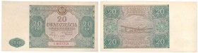 Banknotes
POLSKA / POLAND / POLEN / PAPER MONEY / BANKNOTE

20 zlotych 1946, seria G - green 

Wariant z drukiem w kolorze zielonym.Emisyjny stan...