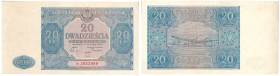 Banknotes
POLSKA / POLAND / POLEN / PAPER MONEY / BANKNOTE

20 zlotych 1946, seria B - blue 

Wariant z drukiem w kolorze niebieskim.Złamane w pi...