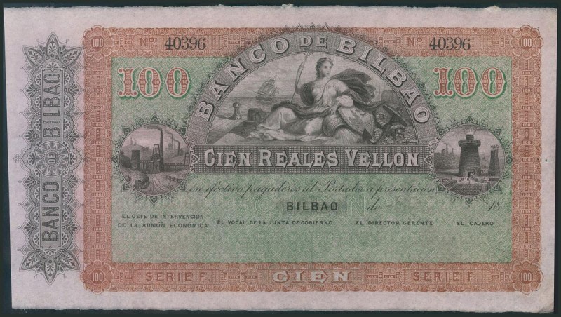 100 Reales de Vellón. 21 de Agosto de 1957. Banco de Bilbao. Serie F y sin firma...