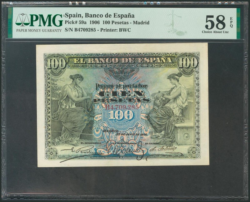 100 Pesetas. 30 de Junio de 1906. Serie B. (Edifil 2017: 313a). Apresto original...