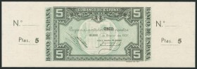 5 Pesetas. 1 de Enero de 1937. Sucursal de Bilbao, antefirma Banco de Bilbao. Sin serie y sin numeración, con ambas matrices. (Edifil 2017: 385c). SC....