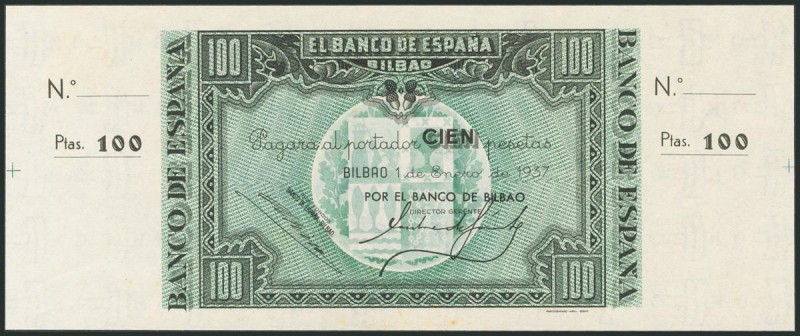 100 Pesetas. 1 de Enero de 1937. Sucursal de Bilbao, antefirma Banco de Bilbao. ...