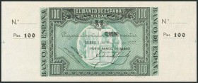 100 Pesetas. 1 de Enero de 1937. Sucursal de Bilbao, antefirma Banco de Bilbao. Sin serie y sin numeración, con ambas matrices. (Edifil 2017: 390a). E...