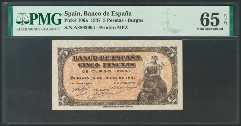 5 Pesetas. 18 de Julio de 1937. Serie A. (Edifil 2017: 424a). Conserva todo su a...
