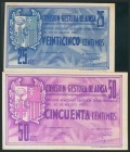 AINSA (HUESCA). 25 Céntimos y 50 Céntimos. 30 de Agosto de 1937. (González: 105, 106). Inusuales. EBC.