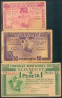 ALBACETE. 25 Céntimos, 50 Céntimos y 1 Peseta. 8 de Noviembre de 1937. Serie B. (González: 130/32). El billete de 50 cts con inscripción "sólo para co...
